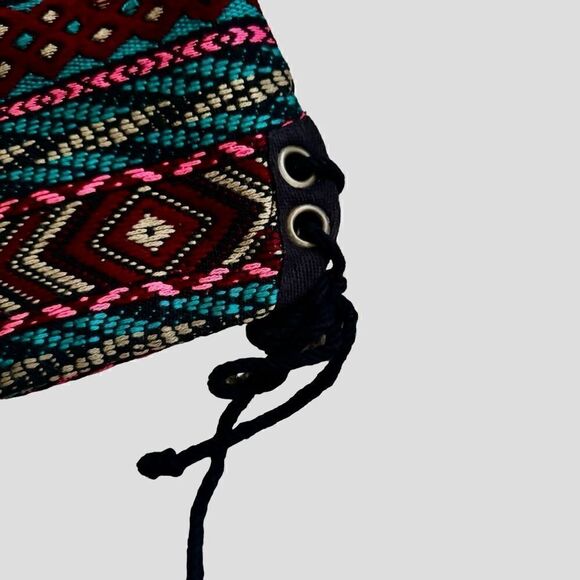 Urban Outfitters Ecote Multicolored Boho High Waist Shorts Lace Up Sides Size 2 - Picture 5 of 10